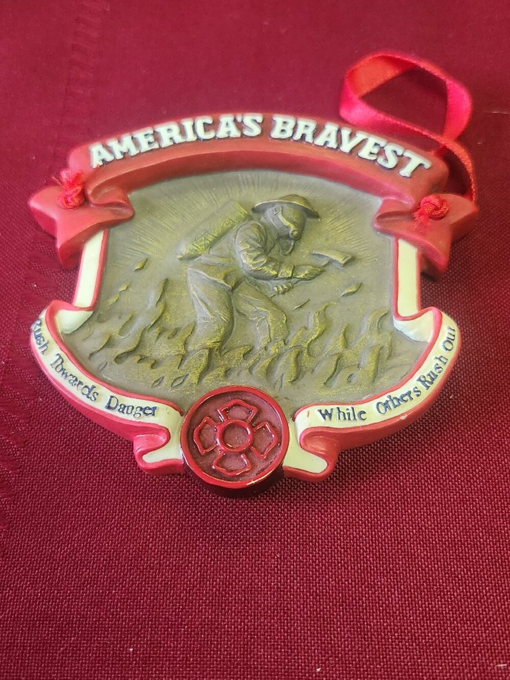 Firefighter Memorial Plaque Rush Towards Danger Wall Hanging